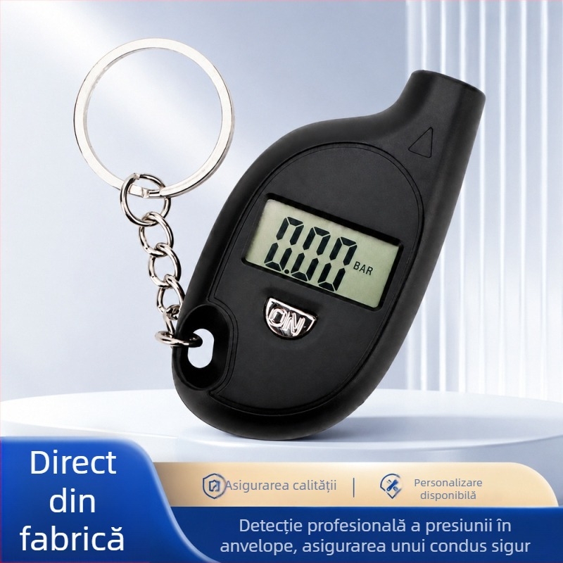 Manometru digital pentru pneuri auto, atașat la chei, mic, portabil, înaltă precizie