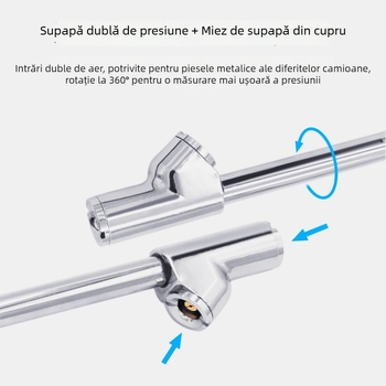 Manometru digital pentru presiunea anvelopelor cu LCD iluminat din spate, afișaj cu două capuri pentru camioane grele
