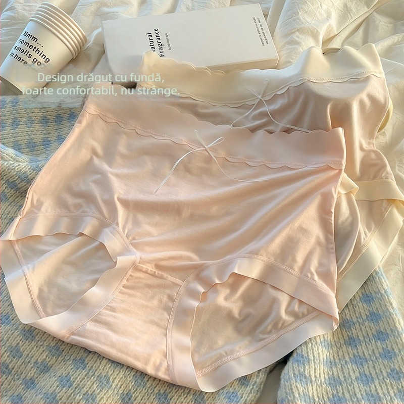 Lenjerie intimă pentru femei plus size, talie înaltă, control al abdomenului și ridicare a feselor, respirabilă, stil japonez minimalist, cu funda