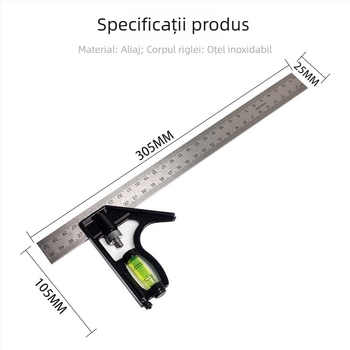 Strength Oțel inoxidabil 90° riglă unghiulară pentru tâmplărie, instrument de măsurare multifuncțional