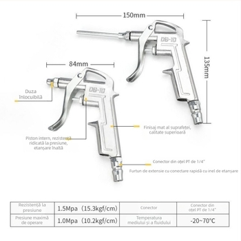DG10 Pistol de suflare a prafului din aliaj de aluminiu - aer comprimat de înaltă presiune pentru îndepărtarea prafului