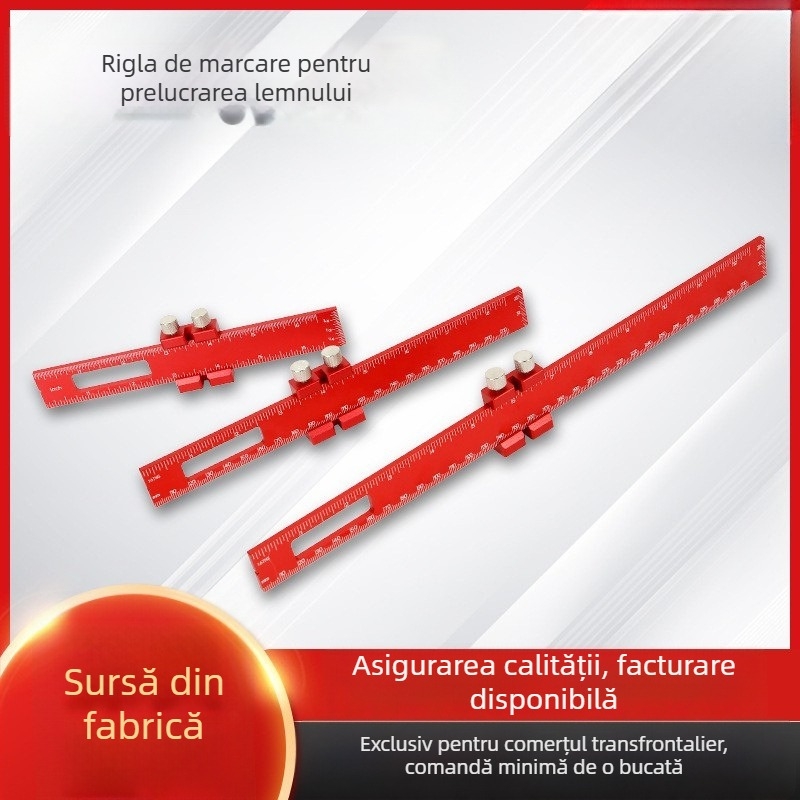 Rigle din aliaj de aluminiu pentru tâmplă – set de trei piese cu rigle drepte și rigle unghiulare