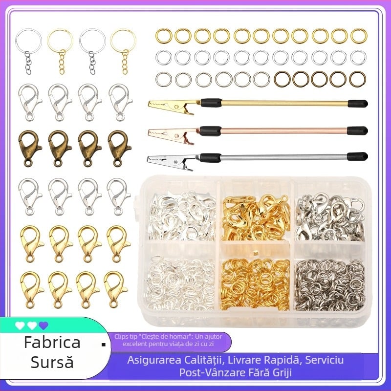 Set de 160 piese din aliaj pentru accesorii de chei: inele plate, inele deschise și carlige tip homar