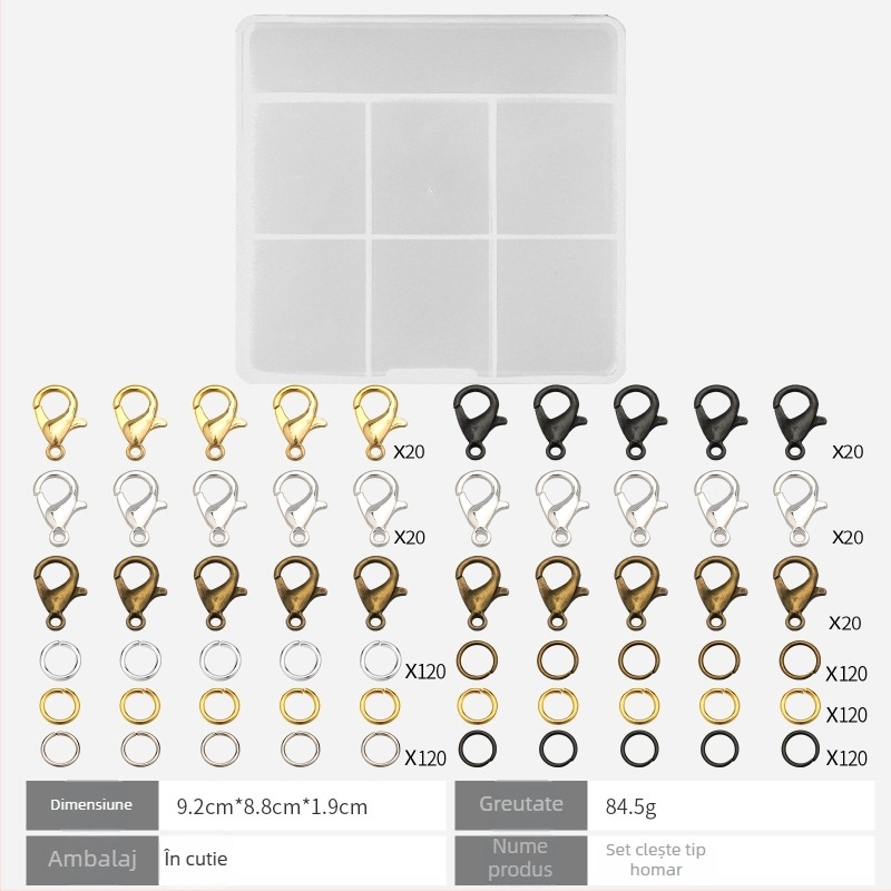 Set de 160 piese din aliaj pentru accesorii de chei: inele plate, inele deschise și carlige tip homar