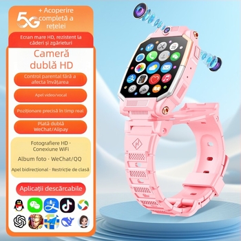 Ceas inteligent pentru copii 5G cu GPS, suport SIM, multifuncțional, unisex, destinat elevilor din învățământ primar, funcție rotativă