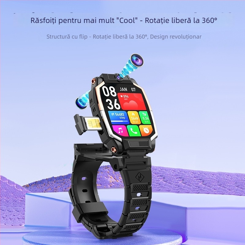 Ceas inteligent pentru copii 5G cu GPS, suport SIM, multifuncțional, unisex, destinat elevilor din învățământ primar, funcție rotativă