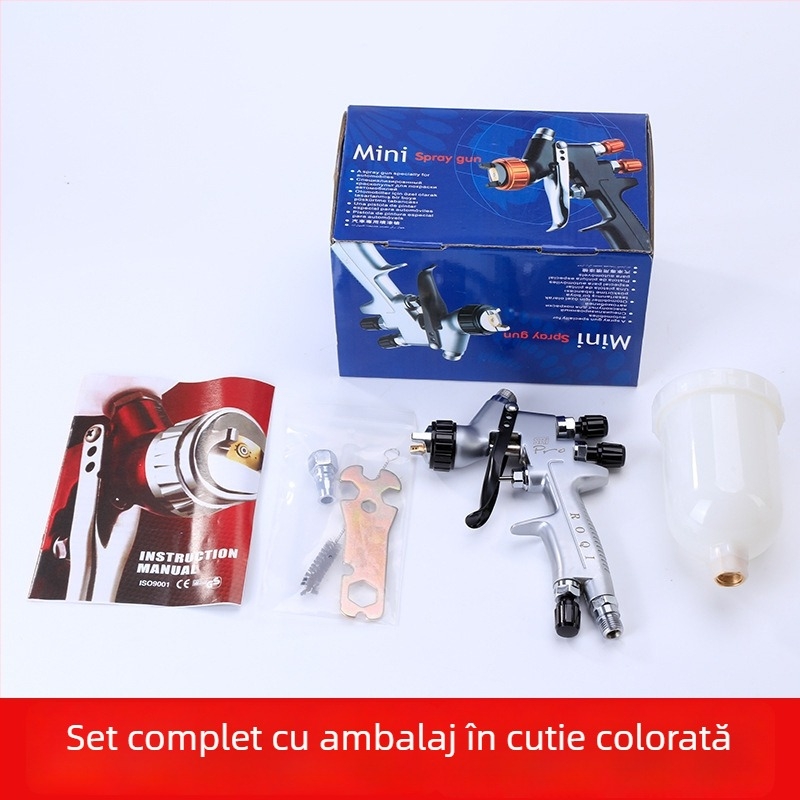 Pistol de pulverizare HVLP pneumatic pentru finisarea automobilului, mini rezervor superior, atomizare înaltă, duză 0,8–1,0 mm