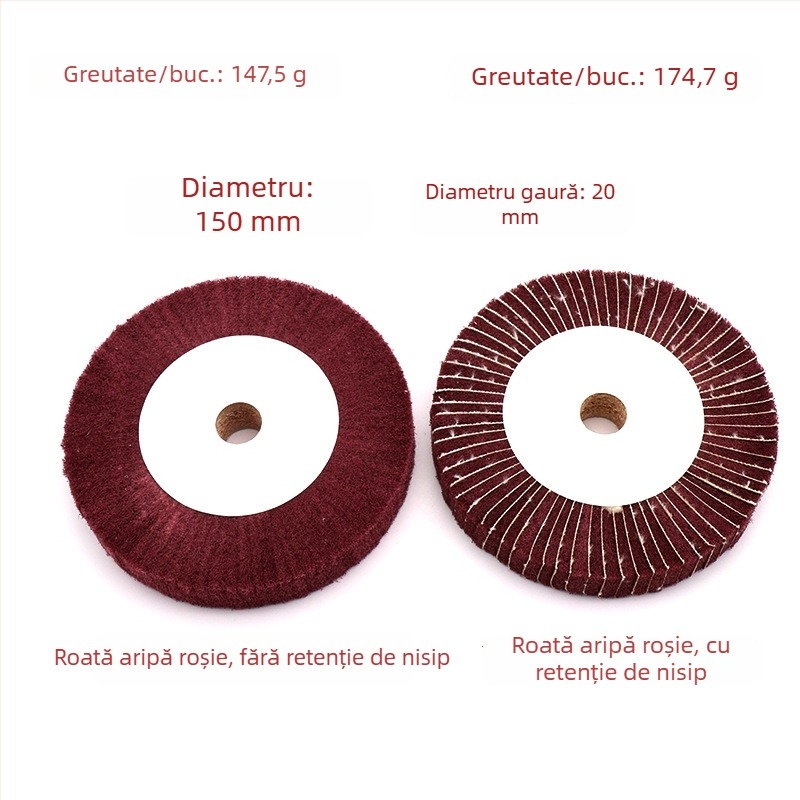 Soochow Mill Set de roți cu aripioare pentru șlefuire și lustruire – roată din oțel inoxidabil, roată cu burete abraziv, roată cu burete de loofah, roșu și verde