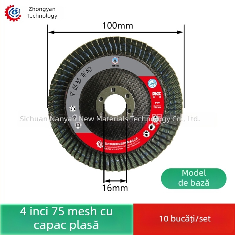 Discul flap plat pentru polisare de 4 inch, granulație 75, sinterizat, îngroșat, industrial, corund maro