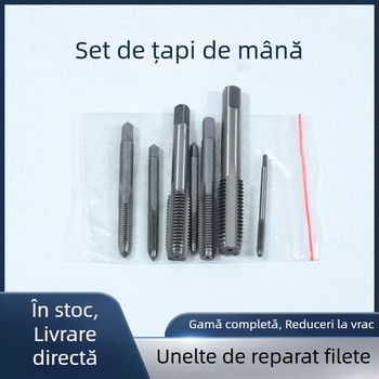 Set de 7 țevi manuale pentru filetare internă M3–M12, cu tijă pătrată și canale drepte