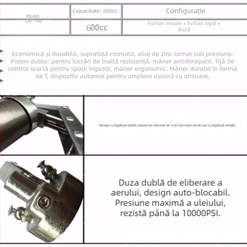 HCAT pistolă de vaselină manuală 500cc, tip tijă, pompă dublă, presiune înaltă, lubrifiere mecanică