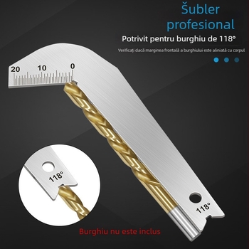 Instrument de măsurare a marginii frontale a burghiului din oțel inoxidabil, unghi de vârf 118°, șablon pentru burghiu și măsurător de margine