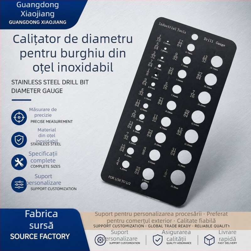 Calibru pentru diametrul burghiei, 29 găuri, dimensiune universală (metrică și imperială), 1/16–1/2 inch