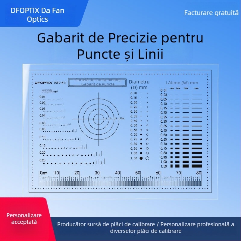 Gabarit pentru mărimea cardului, detector cu puncte pe film transparent, card de defecte, card de comparație, riglă flexibilă pentru comparația defectelor și fisurilor