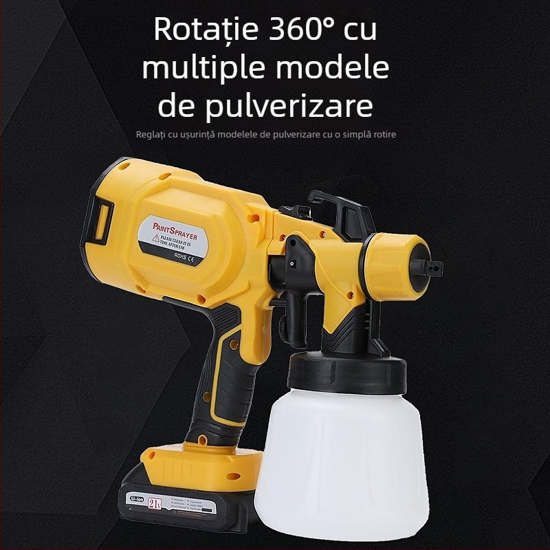 Pistol de vopsire cu baterie litiu detașabilă, pulversizator electric cu presiune înaltă pentru vopsea pe bază de latex și ulei