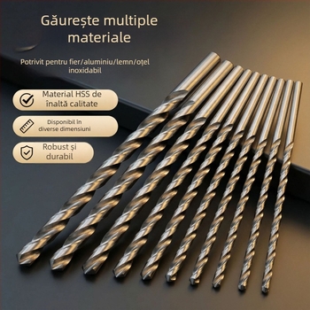 Burghiu spiral HSS din oțel rapid, tijă dreaptă, prelungit, pentru găurire în fier, plastic, lemn și acrilic, 160-400 mm