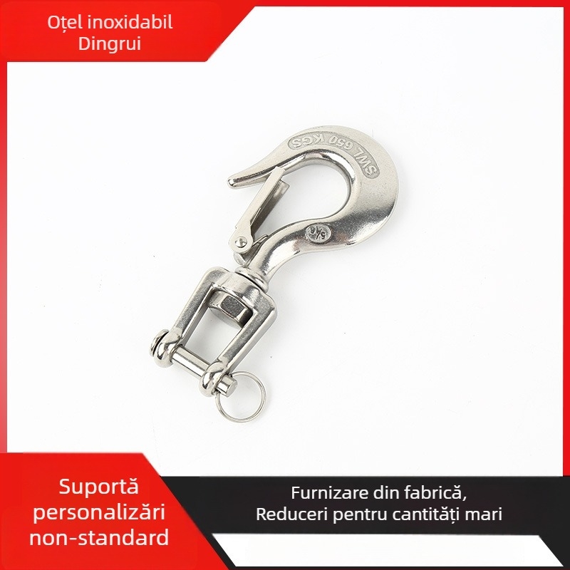 Cârlig de încărcare din oțel inoxidabil 304, cârlig de ridicare, cârlig de agățare, cârlig cu inel pivotant tip furcă direcțional, cârlig de susținere a încărcăturii