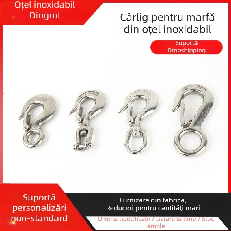 Cârlig de încărcare din oțel inoxidabil 304, cârlig de ridicare, cârlig de agățare, cârlig cu inel pivotant tip furcă direcțional, cârlig de susținere a încărcăturii