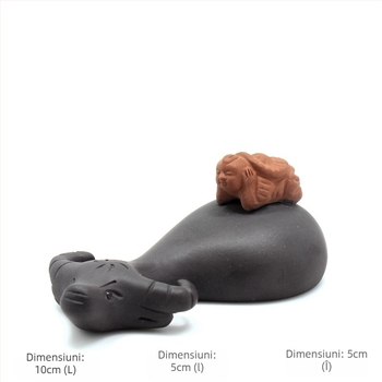 Figurină pentru ceai din lut purpuriu, cu apă curgătoare, broască țintă de aur pentru noroc și Pi Xiu, accesorii creative pentru set ceai auto și ceremonie de ceai