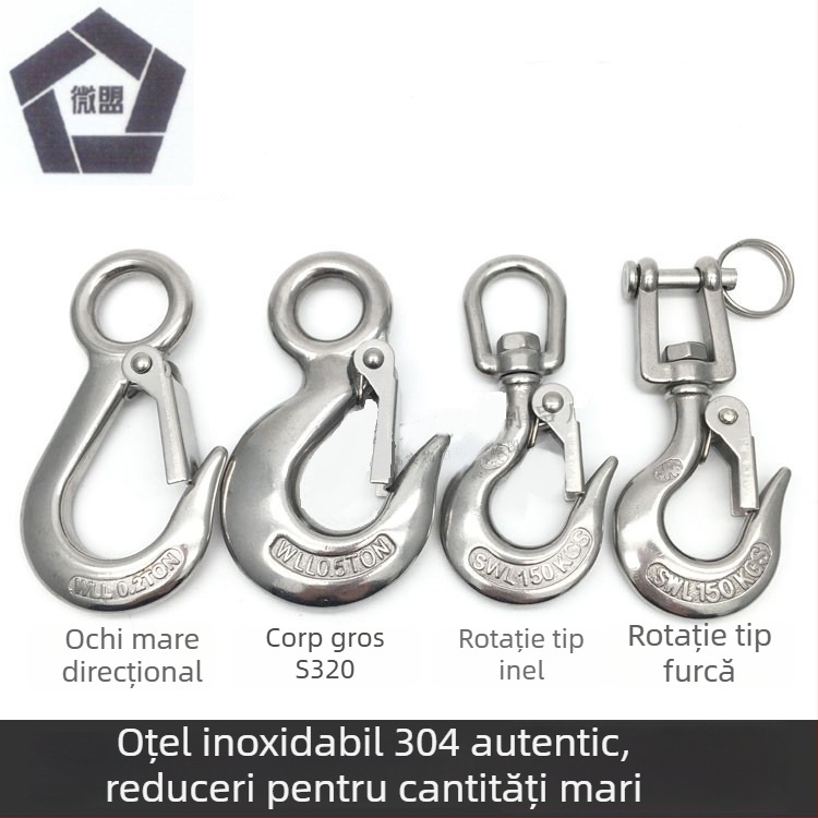 Cârlig de încărcare din oțel inoxidabil 304, stil american, pentru ridicare, cu ochi mare, corp gros, cârlig universal de prindere, design anti-cadere