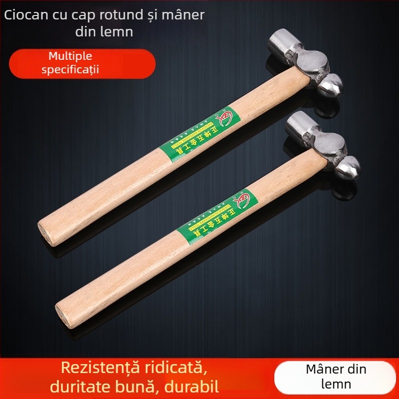 Ciocan cu mâner din lemn, cap rotund, din oțel 45, rezistent la șocuri