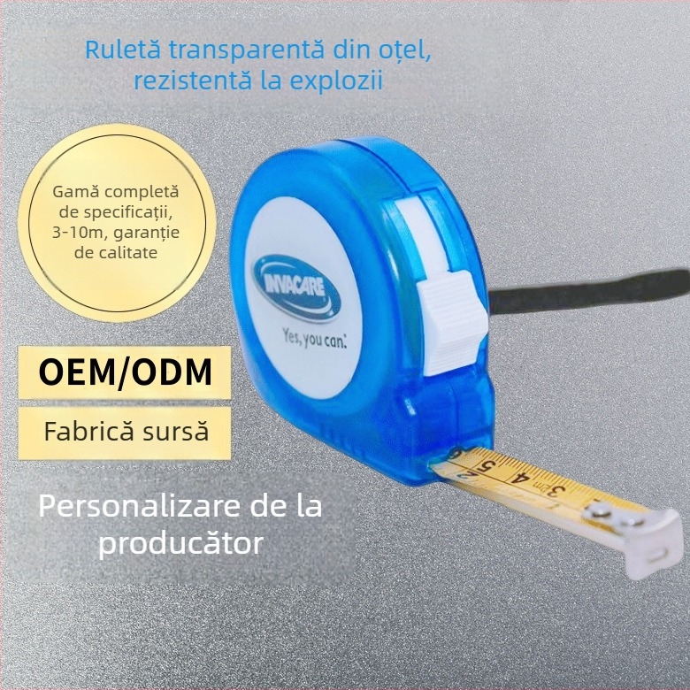 Bandă metrică din oțel transparent, anti-explozie, 5 m, rezistență la cădere până la 3 m, oțel inoxidabil, durabilă