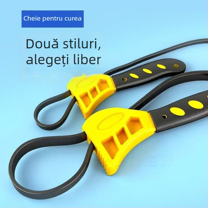 Unealtă manuală multifuncțională cu deschizător de sticle reglabil universal, cheie din cauciuc pentru reparații auto și cheie de curea
