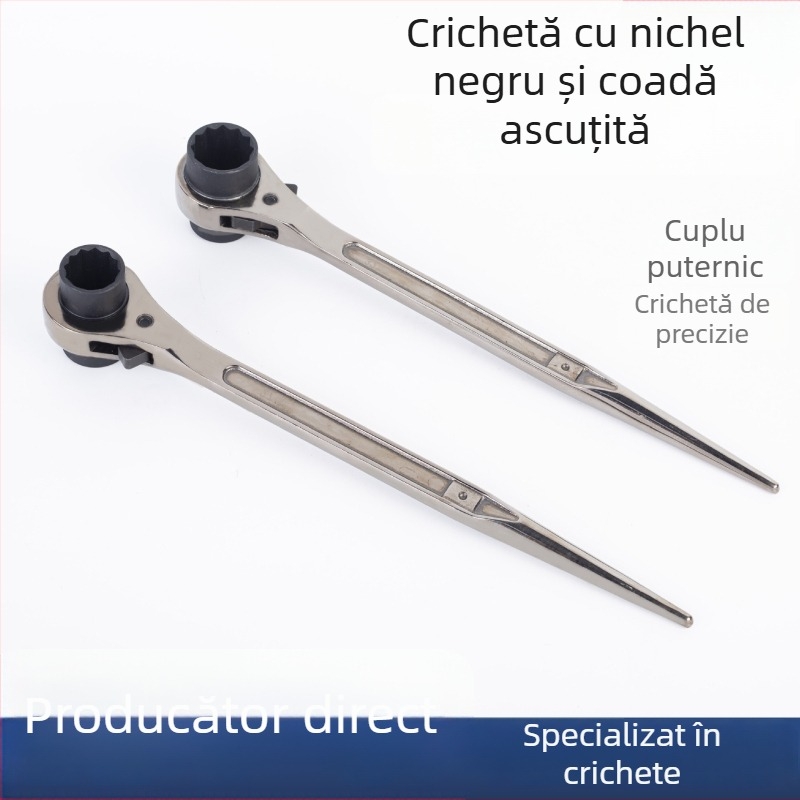 Cheie ratchet cu nichel negru, vârf ascuțit pentru muncitori în montaj de rame, duritate înaltă, bidirecțională, multifuncțională, cheie manuală cu eliberare rapidă și design cu dinți