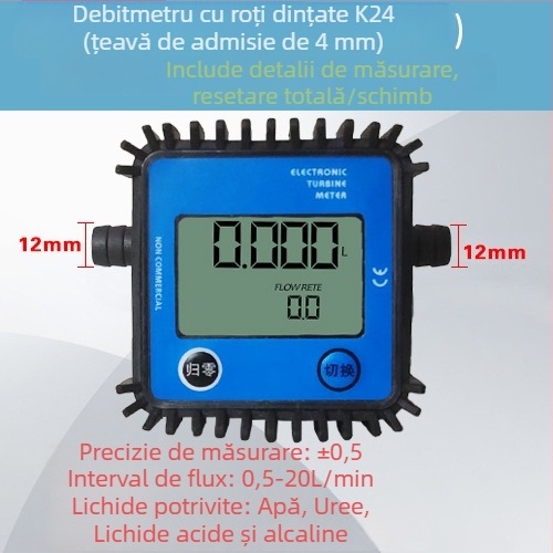K24 debitmetru turbina cu afișaj digital pentru motorină, benzină, metanol, kerosen și apă - interval de măsură 0.3-1.2, 4-porturi