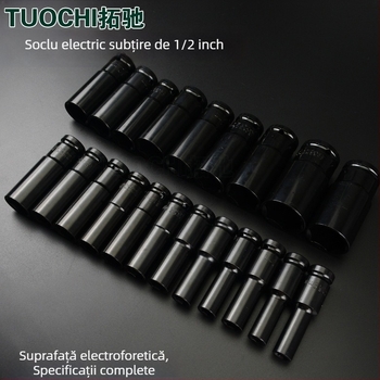 Cheie cu lungime de 1/2 inch, acoperire electroforetică neagră, cap hexagonal subțire, pentru utilizare manuală și electrică