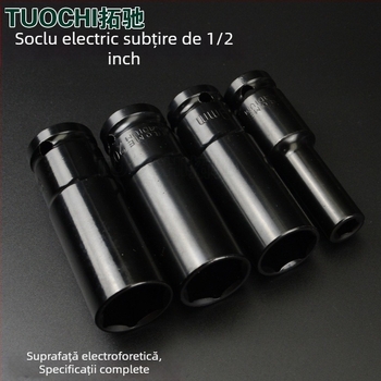 Cheie cu lungime de 1/2 inch, acoperire electroforetică neagră, cap hexagonal subțire, pentru utilizare manuală și electrică