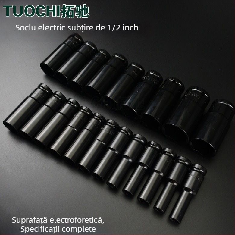 Cheie cu lungime de 1/2 inch, acoperire electroforetică neagră, cap hexagonal subțire, pentru utilizare manuală și electrică