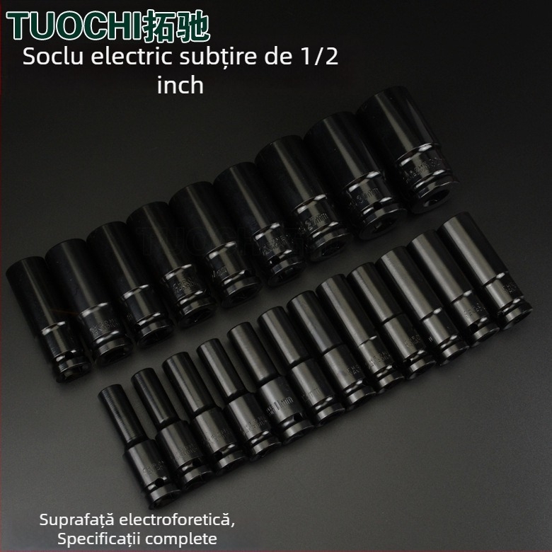 Cheie cu lungime de 1/2 inch, acoperire electroforetică neagră, cap hexagonal subțire, pentru utilizare manuală și electrică