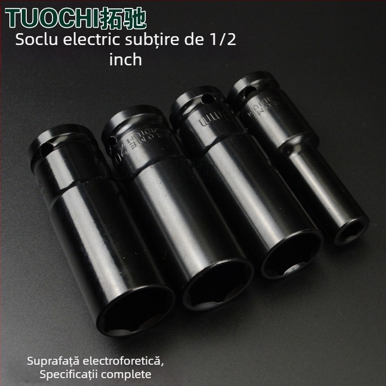 Cheie cu lungime de 1/2 inch, acoperire electroforetică neagră, cap hexagonal subțire, pentru utilizare manuală și electrică
