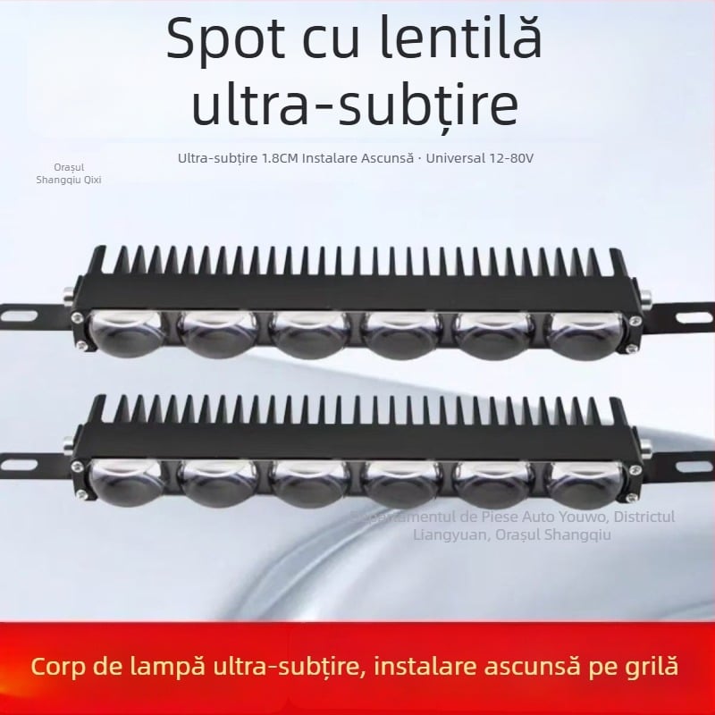 Proiector cu plasă, 6 LED, ultra-subțire, culoare duală galben/alb, rază lungă, montaj ascuns, 12-80V, impermeabil