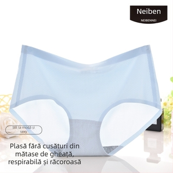 Chiloți femei fără cusur din Ice Silk, cu căptușeală din bumbac în zona inghinală și plasă respirabilă