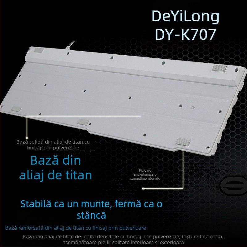 Deyilong DY-M707 Tastatură gaming RGB, cablată, 104 taste, placă metalică