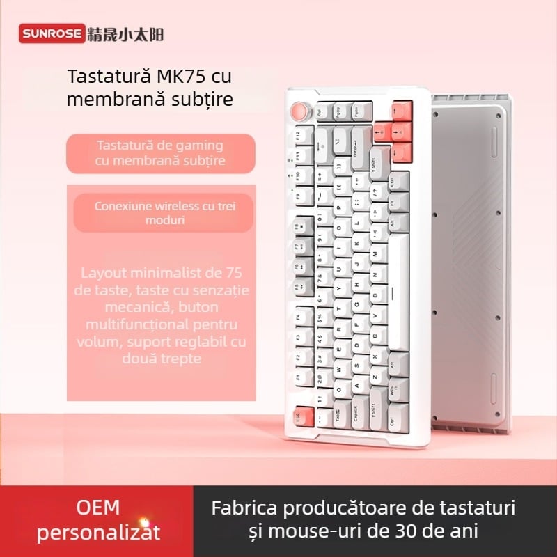 MK75 tastatură wireless cu iluminare RGB, 75 de taste, interfață USB, conectare la până la 3 dispozitive
