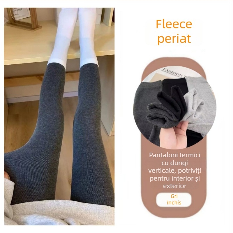 Colanți pentru femei cu căptușeală din fleece, pentru toamnă și iarnă, călduroși, croială slim, lungi, fleece periat, casual.