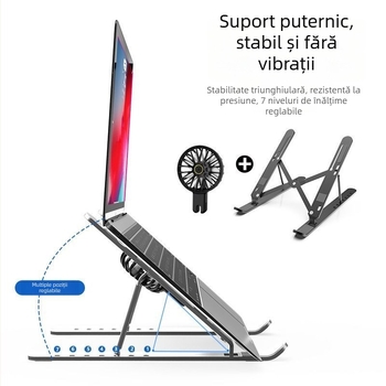 Suport pentru laptop din aliaj de aluminiu, pentru birou, cu înălțime și unghi reglabile, răcire, pliabil și pentru depozitare.