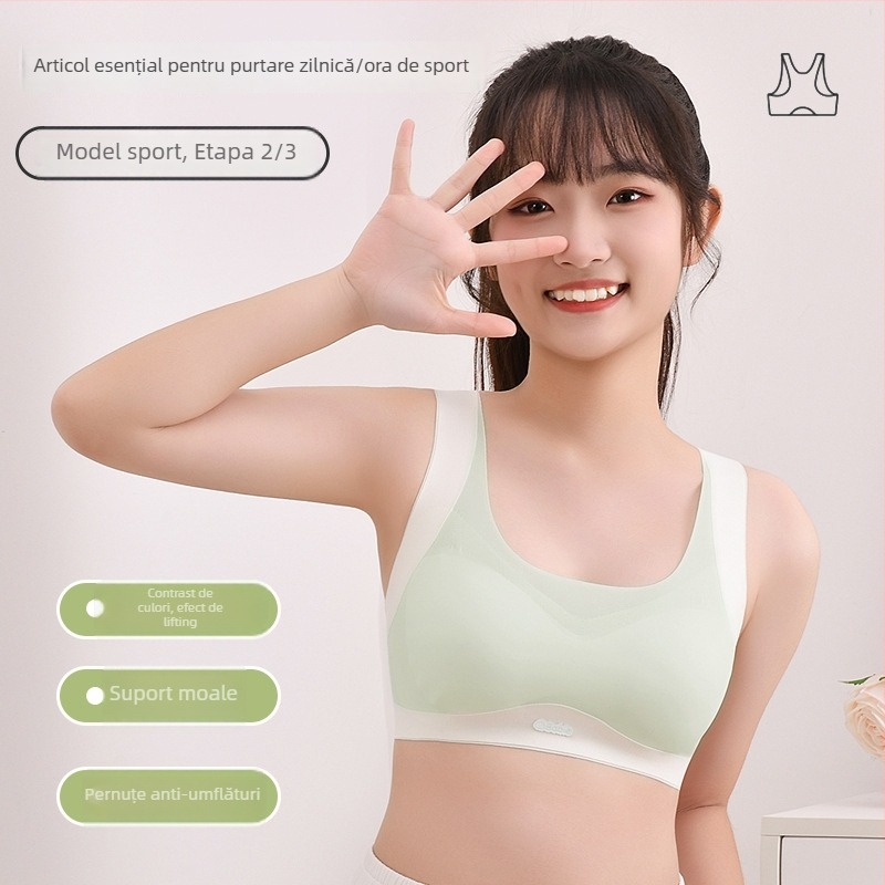 Sutien sport fără cusuri pentru adolescente, cupă 3/4, burete subțire, material nylon-spandex, căptușire din bumbac, respirabil și confortabil