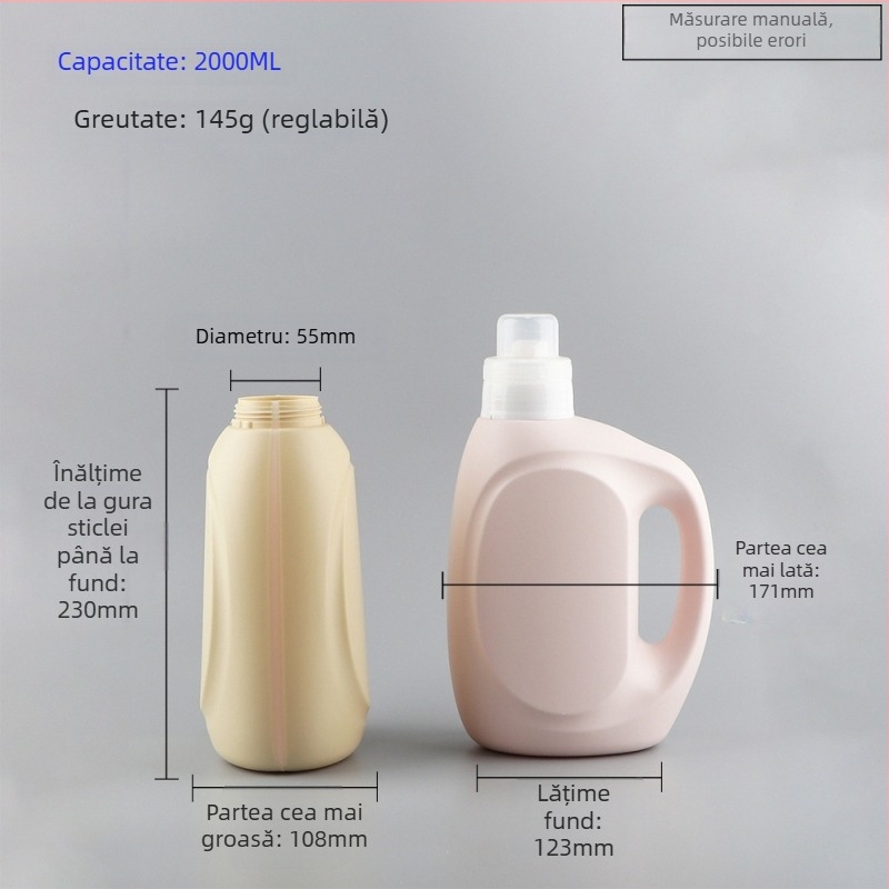 Sticlă din plastic HDPE pentru detergent de haine și balsam, 2000 ml, capac mare, cu mâner