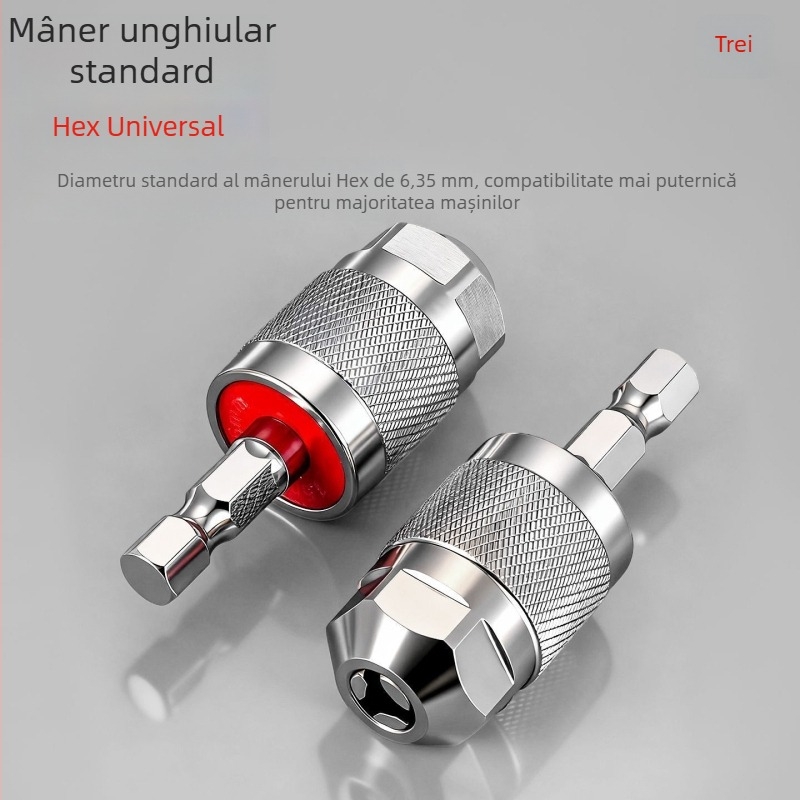 Adaptor mandrin bormașină cu ax hexagonal, prindere universală cu trei fălci, oțel aliat, ax rotund