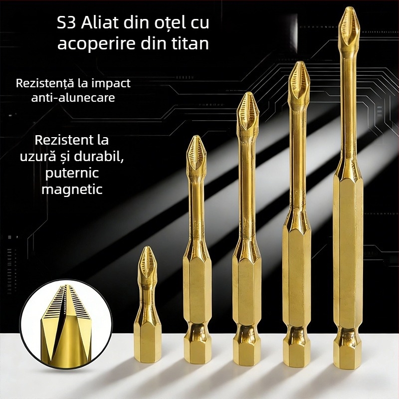 Bituri de șurubelniță cu acoperire titan, bituri Phillips magnetice puternice, cu cuplu înalt pentru reparații casnice, bituri pentru șurubelnițe electrice