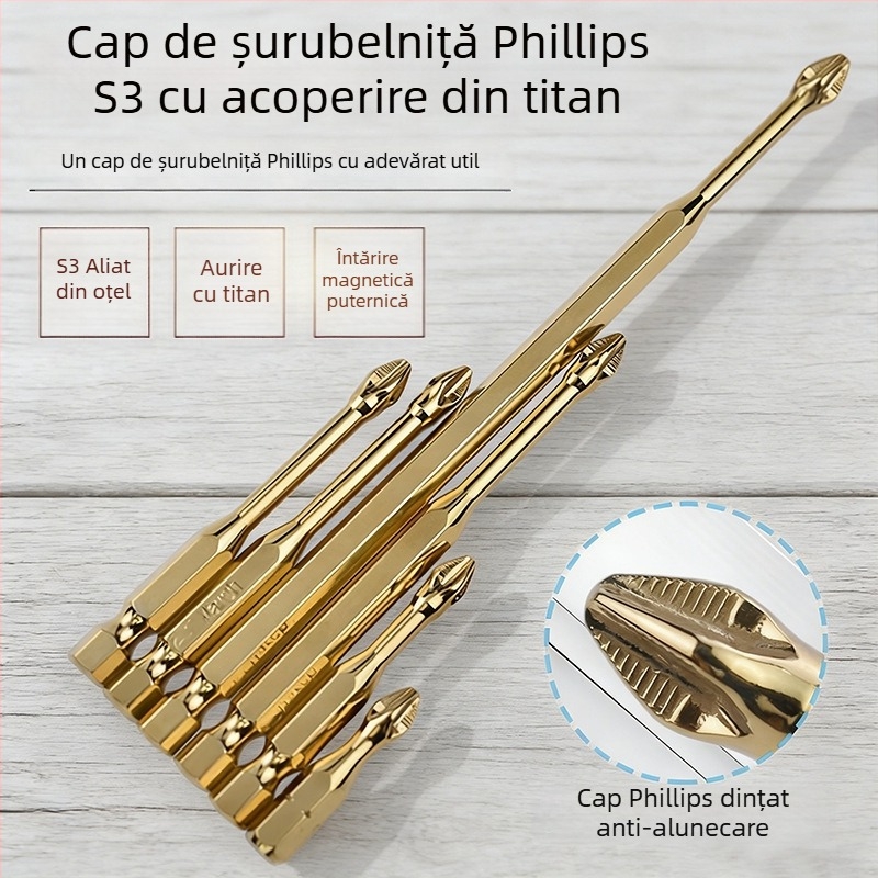 Bituri de șurubelniță cu acoperire titan, bituri Phillips magnetice puternice, cu cuplu înalt pentru reparații casnice, bituri pentru șurubelnițe electrice