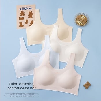 Sutien fără cusături, vestă respirabilă cu textură fagure, cupe pline, design semi-fix, cupe modelate din bumbac