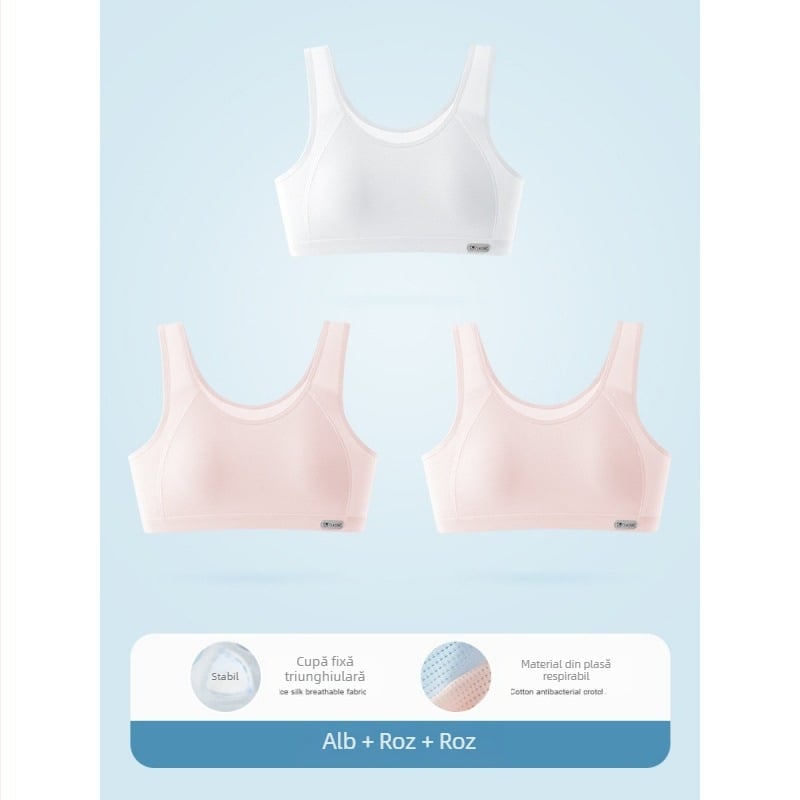Sutien sport pentru fete 12–15 ani, din plasă respirabilă, cupă completă, căptușit cu bumbac