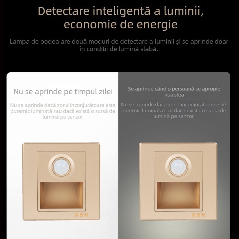 Lumină LED încastrată pentru trepte cu senzor de mișcare și senzor de lumină