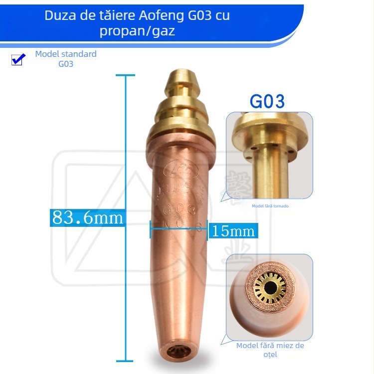 G03 duză de tăiere cu presiune egală – gaz propan, duză de tăiere cu flacără, semi-automată, din cupru integral