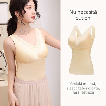 Camisolă fără cusur, din mătase de mulberry, cu cupe din latex, modelare laterală a sânilor, lenjerie de corp pentru partea superioară a corpului